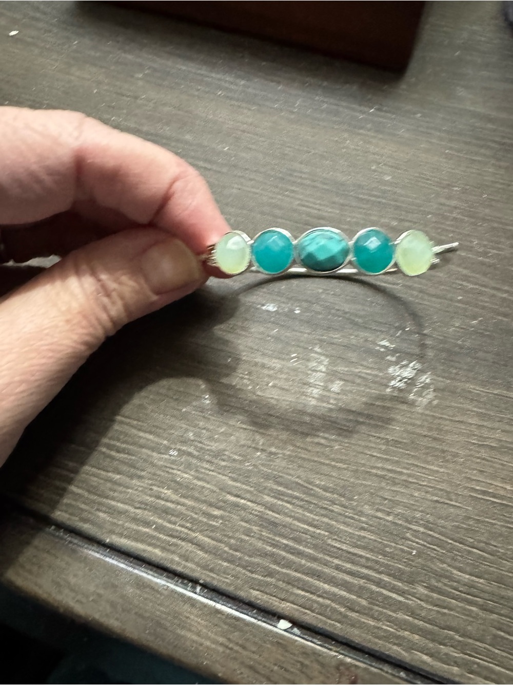 Women's Silver Bracelet with Green and Aqua Gemstones
